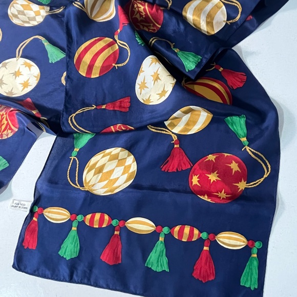 🎄Scarf Christmas Ornaments Print 100% Silk - Picture 9 of 10